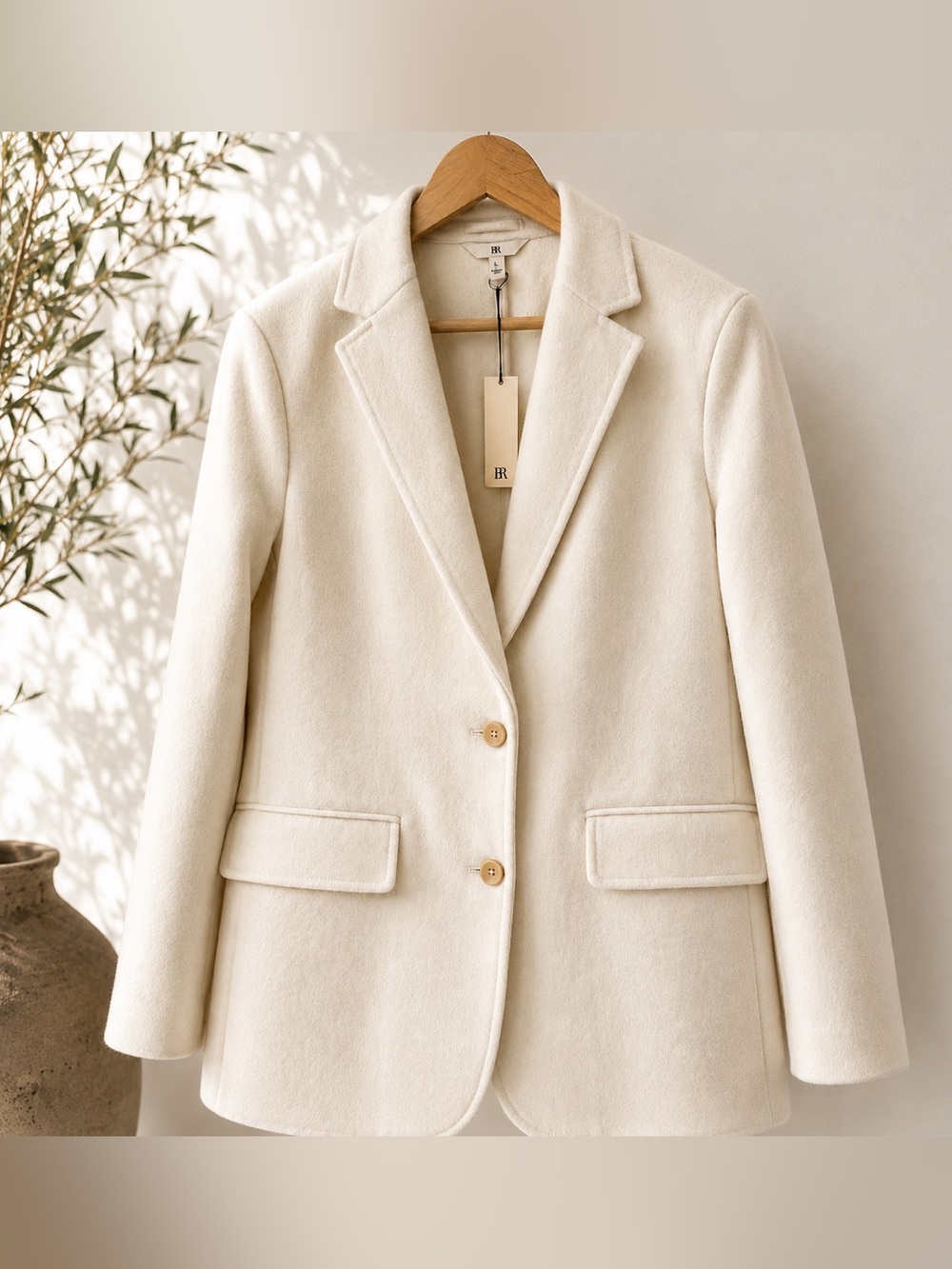 Banana Republic NWT Cream Wool Blend Blazer Jacket Large Minimalist